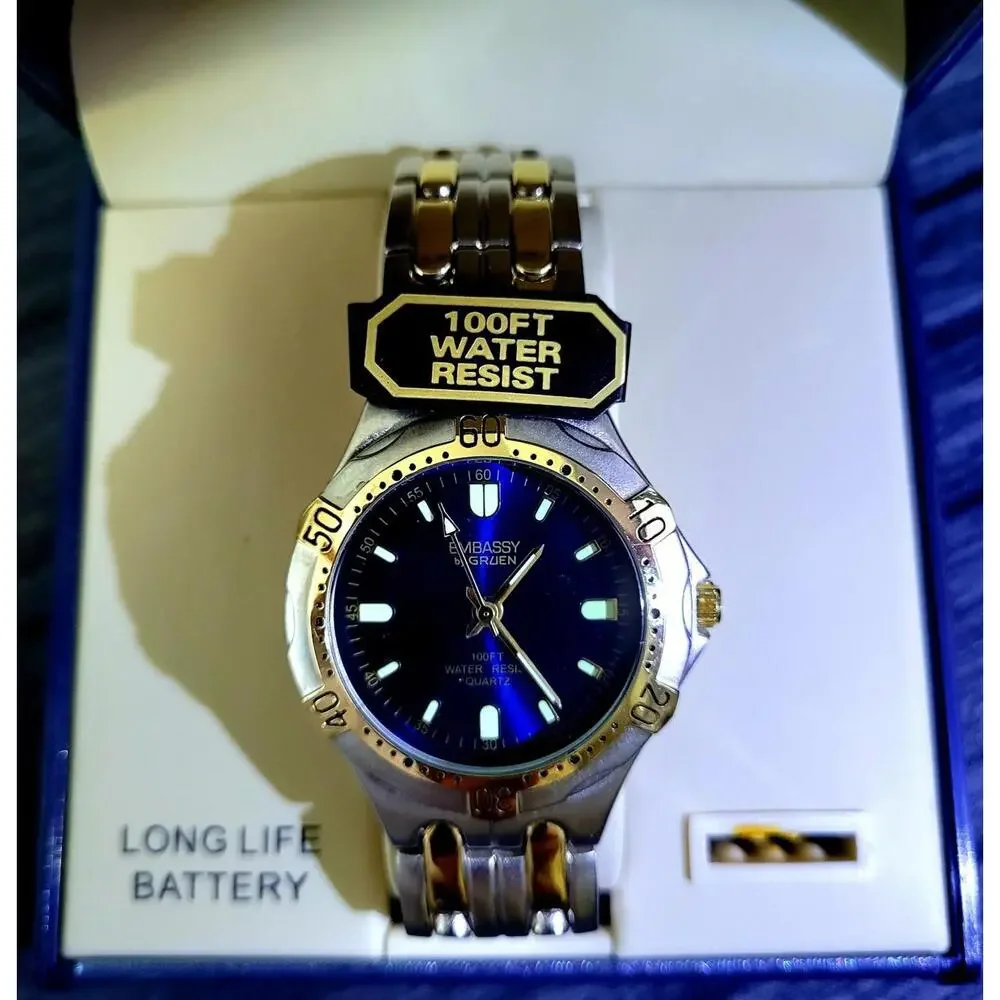 Rare Vintage NOS Gruen‎ Sport 2 Tone Watch W Box & Papers